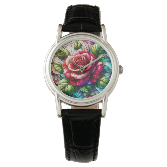 Montre Élégant effet Rose en verre (devant)