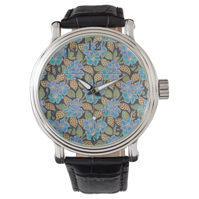 Montre Élégant Fleur Bleu Périwinkle Floral Classic (devant)