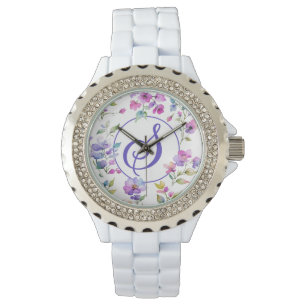 Montre Élégant fleurs sauvages d'aquarelle rose violet