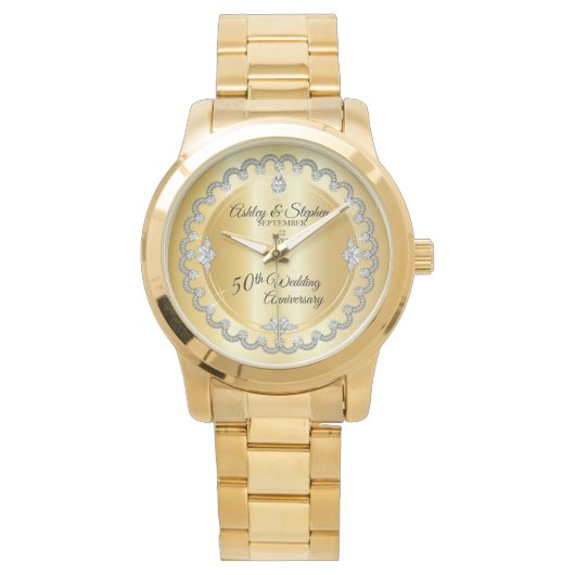 Montre Elegant Gold Diamonds 50th Wedding Anniversary (devant)