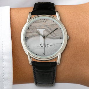 Montre Élégant gris argenté peinture Parties scintillant