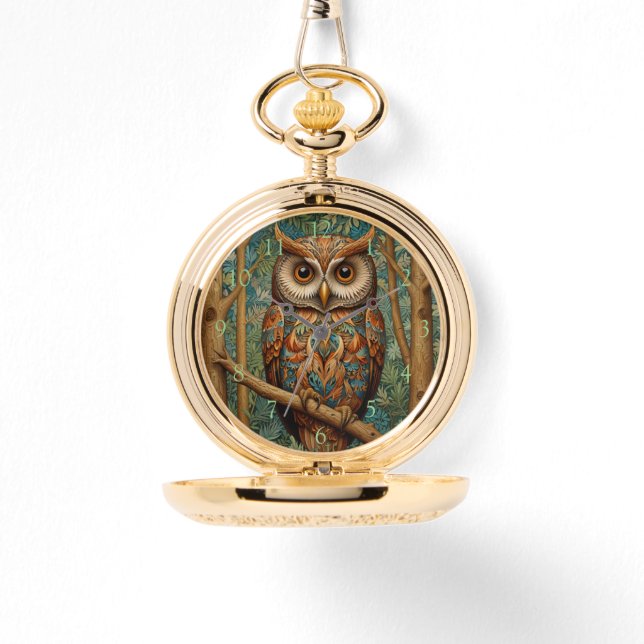Montre Élégant hibou rétro boho bohème bohème forêt verte (Recto)