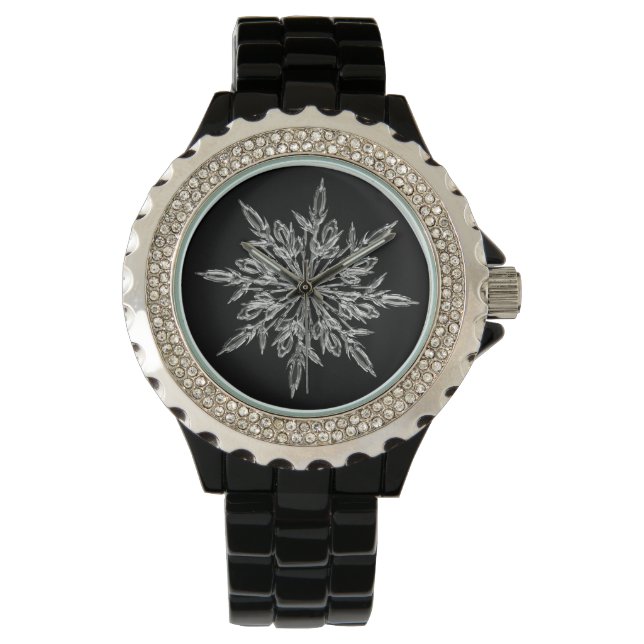 Montre Elegant Ice Crystal Snowflake on Black (devant)