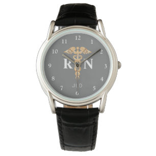Montre Élégant Infirmière inscrite Gris Noir Monogramme M