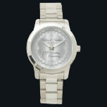 Montre Elégant jubilé de diamant 75e anniversaire de Mari<br><div class="desc">Une élégance opulente encadre ce 75ème anniversaire mariage dans un design diamant à coquilles Saint-Jacques unique avec un diamant central en goutte de fer avec des éclats faux ajoutés sur un dégradé de couleur argentée. Design original par Holiday Hearts Designs (droits réservés). Veuillez noter que tous les embellissements sont imprimés...</div>
