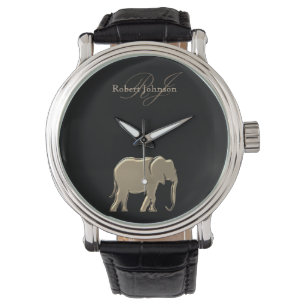 Montre Élégant Luxueux Éléphant Noir et Or Monogramme