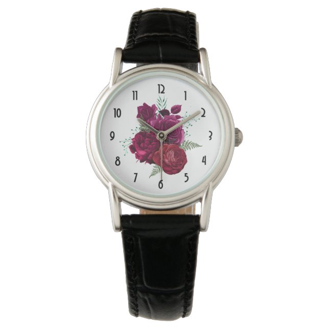 Montre Elegant Magenta Rose Floral Bouquet (devant)