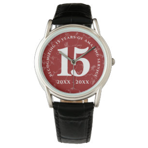 Montre Élégant marbre rouge 15 ans de travail Anniversair