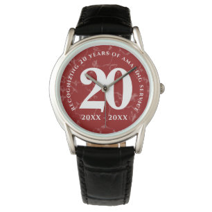 Montre Élégant Marbre Rouge 20 Anniversaire du travail