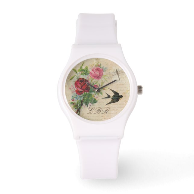 Montre Élégant Monogramme Floral Roses Roses Roses Rose O (Recto)