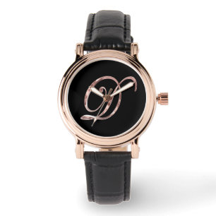 Montre Élégant Monogramme Initial D Black Rose Gold