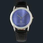 Montre Élégant Monogramme Marine Bleu Brossé Métal<br><div class="desc">Monogramme Personnalisé Élégant Monogramme Marine Bleu Brossé Metallic Watch.</div>