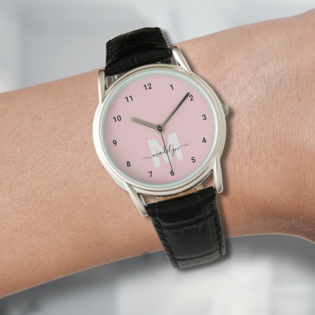 Montre Élégant Monogramme minimaliste rose pâle (Blush Pink Elegant Minimalist Monogram Watch)