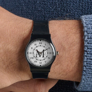 Montre élégant monogramme minimaliste Silicone Strap noir