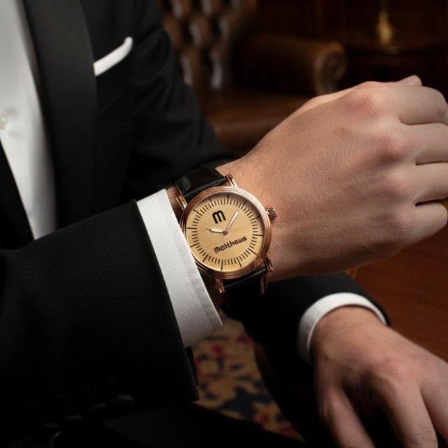 Montre Élégant Monogramme Noir Or Moderne Nom initial (Elegant Modern Gold Black Monogram Initial Name Watch is elegant to wear for those special events. )
