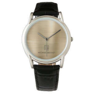 Montre Elégant Monogramme Or Brossé Metallic Watch