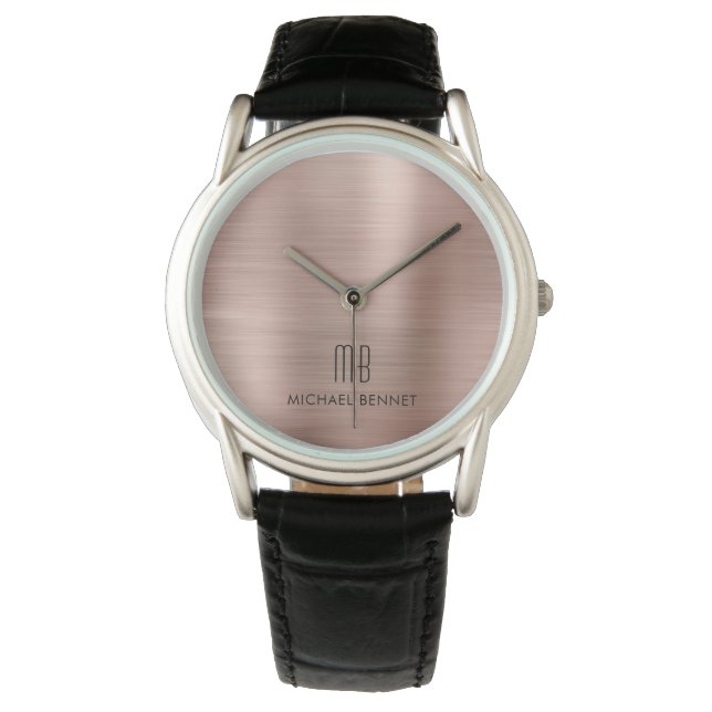 Montre Élégant Monogramme Rose Or brossé métal (devant)