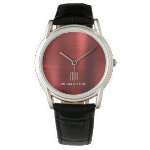 Montre Élégant Monogramme Rouge brossé Métallique