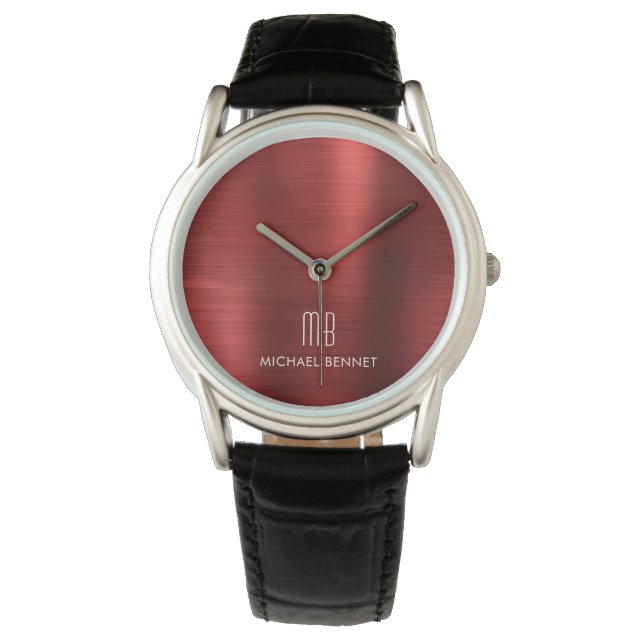 Montre Élégant Monogramme Rouge brossé Métallique (devant)