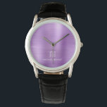 Montre Élégant Monogramme violet brossé métal<br><div class="desc">Monographie Monogrammée Purple Brossée Personnalisée.</div>