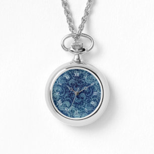 Montre Elégant motif de Damas Vintage bleu