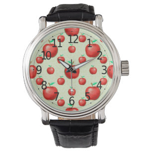 Montre Élégant Motif de pommes Arrière - plan de chevi