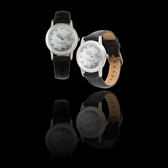 Montre Elégant noir blanc Faux marbre Personnalisé (Créateur téléchargé)