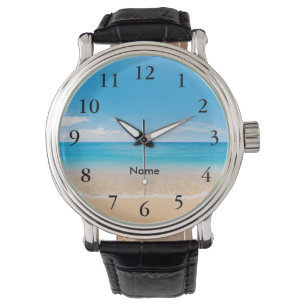 Montre Elégant noir chiffres Aqua Beach Scène Personnalis