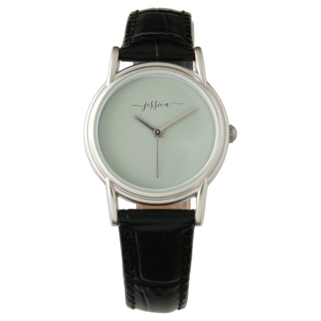 Montre Élégant nom de script vert sage (devant)