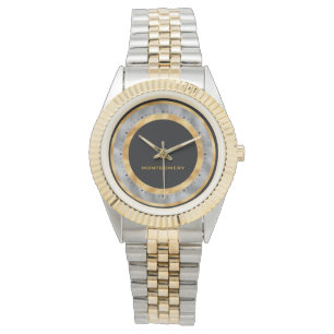 Montre Élégant Or Argent Noir Personnalisé Feuille D'alum