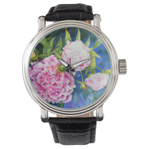 Montre Elégant rose blanc classique aquarelle floral