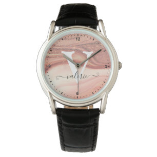Montre Élégant Rose de peinture or Parties scintillant pl