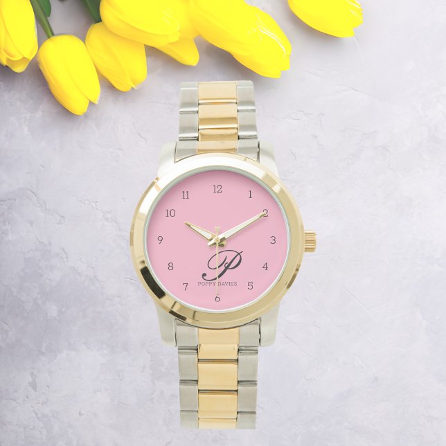 Montre Élégant rose moderne Monogramme initial (Créateur téléchargé)