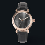 Montre Élégant Rose Or & bracelet en cuir noir Femme<br><div class="desc">Élégante bracelet en cuir noir, montre femme aux accents d'or rose, cadran en métal brossé et numéros blancs.</div>