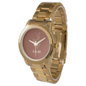 Montre Élégant Terracotta Floral Newlyweds Monogramme (Incliné)