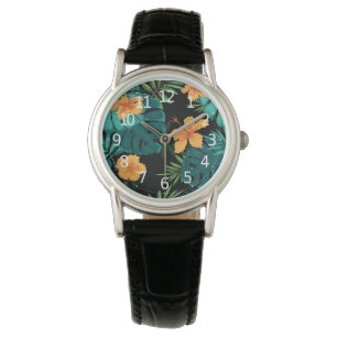 Montre Elégant Tropical Botanical Floral & Art Feuille  