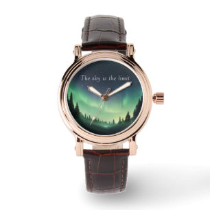 Montre Elégant Vert Lumière Nord Ciel nocturne