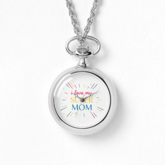 Montre Elegant Vintage Silver I Love My Super Mom Pocket 
