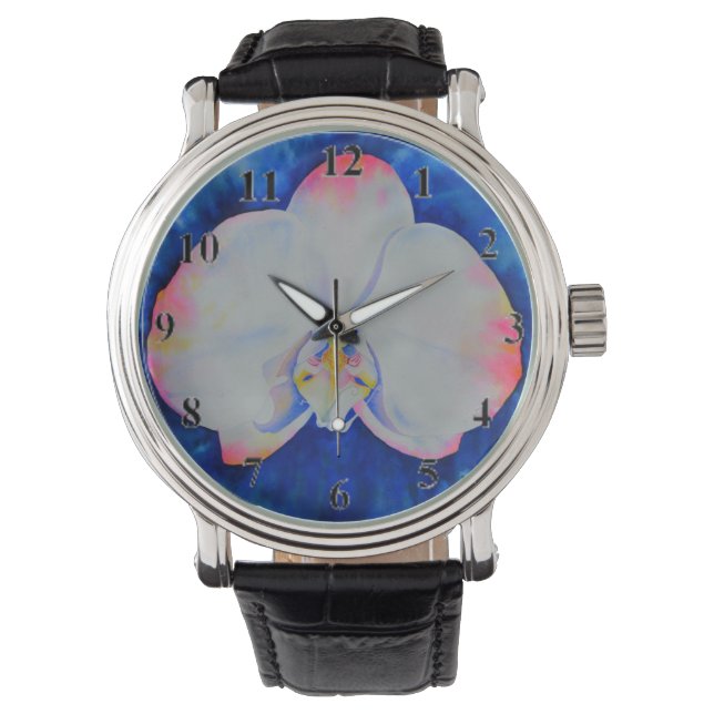 Montre Elégante aquarelle blanche rose vierge orchidée (devant)