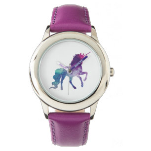 Montre Elégante aquarelle Bleu violet Unicorne moderne