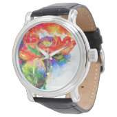 Montre Elégante aquarelle rouge florale (Incliné)