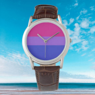 Montre élégante Bi Pride : Bracelet en cuir marron