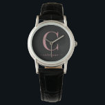 Montre Élégante calligraphie noir et Rose or<br><div class="desc">Chic Elegant Rose Rose Gold Monogramme Script sur une Black Watch chic. Facile à customiser avec votre propre nom et vos détails. Parfait pour votre luxe ! Veuillez nous contacter à cedarandstring@gmail.com si vous avez besoin d'aide pour la conception ou les produits correspondants.</div>