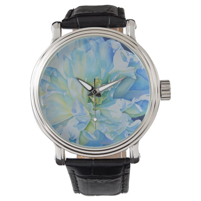 Montre Elégante couleur bleue turquoise florale (devant)