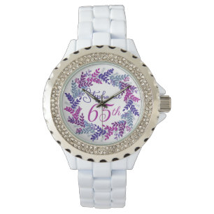 Montre Élégante couronne rose violet 65e anniversaire