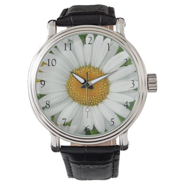 Montre Elégante marguerite fleurs florales blanches verdu (devant)