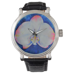 Montre Elégante orchidée d'aquarelle blanche rose