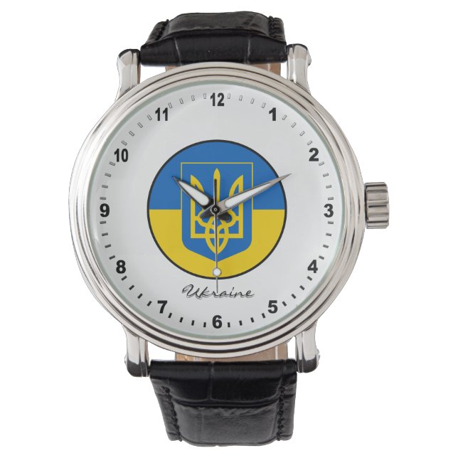 Montre Elégante Ukraine Watch & drapeau ukrainien / Kiev (devant)