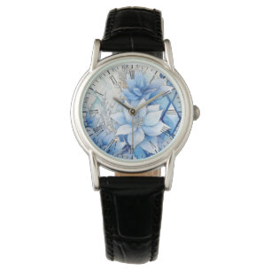 Montre Élégantes fleurs d'hiver bleues