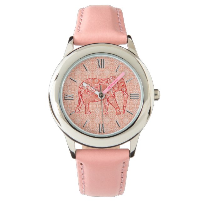 Montre Éléphale tourbillon fractal - corail orange et bla (devant)